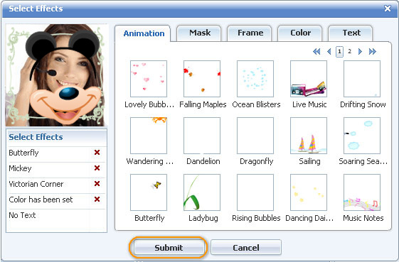 Video Effects Settings of 123FlashChat, Flash Software, PHP Chat, HTML Chat