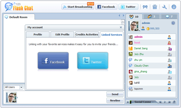  Linked Services Panel of 123 Flash Chat, Chat Software