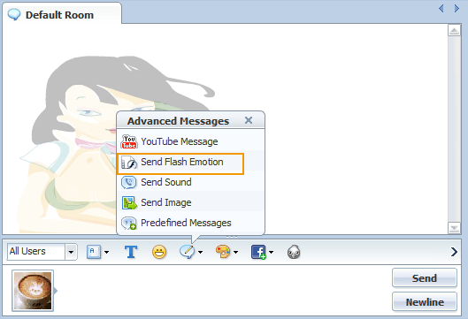  Advance Message Button of 123 Flash Chat, Chat Software